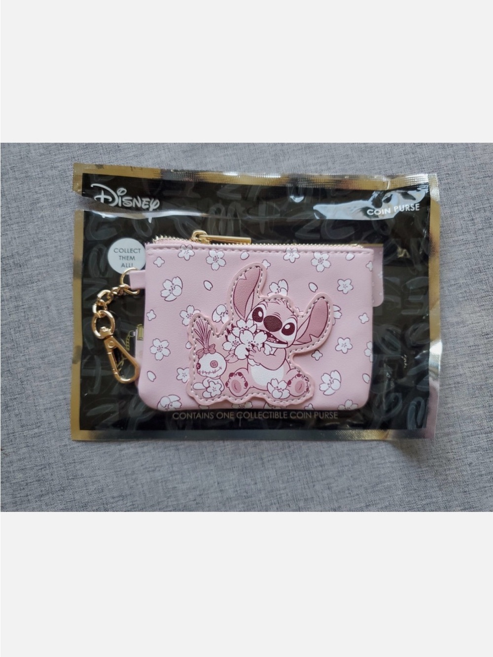 Disney Cherry Blossom Theme Stitch Coin Pouch with Gold Clip - RARE